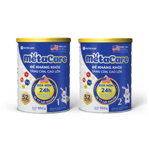 Sữa bột MetaCare 1+2+ đề kháng khỏe, tăng cân, cao lớn lon 850g Nutricare