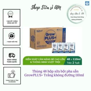 Thùng 48 hộp sữa bột pha sẵn GrowPLUS+ Trắng không đường 110ml ( dành cho bé thừa cân) [HSD T12-2023]