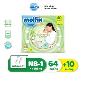 Miếng lót sơ sinh Molfix Thiên nhiên Newborn 1 (dưới 1 tháng tuổi) Gói 64+10M Molfix